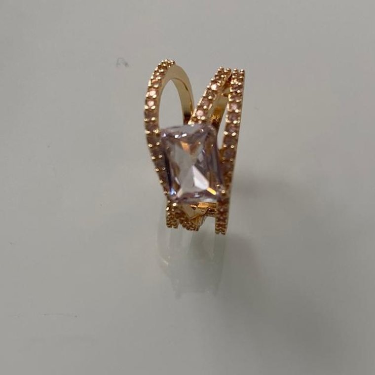 Croisé Ear Cuff — gold plated crossover ear cuff with emerald-cut crystal