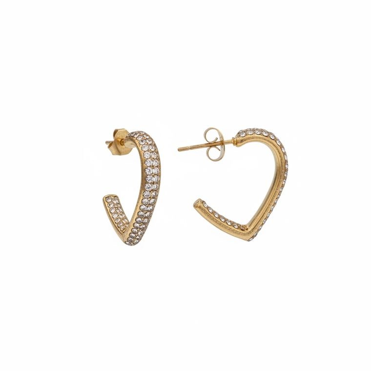 Cœur Pavé Hoops — gold plated heart-shaped hoop earrings with micro-pavé crystals