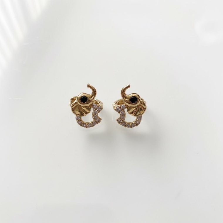 Éléphant Huggies — gold plated elephant earrings with crystals
