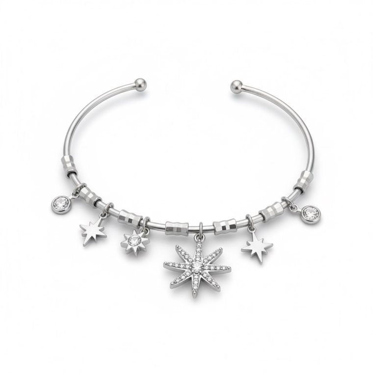 Étoiles Charm Bangle — silver-tone open bangle with star charms