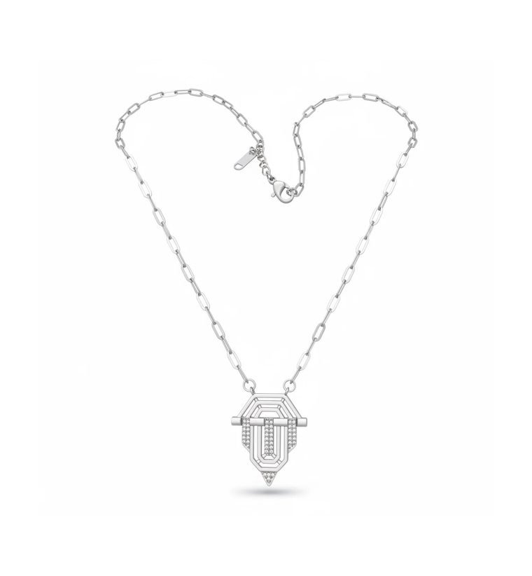 Éventail Baguette Pendant — silver-tone baguette crystal fan necklace