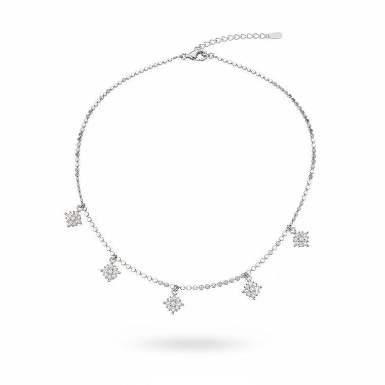 Flocon Charm Bracelet — silver-tone chain bracelet with pavé snowflake charms