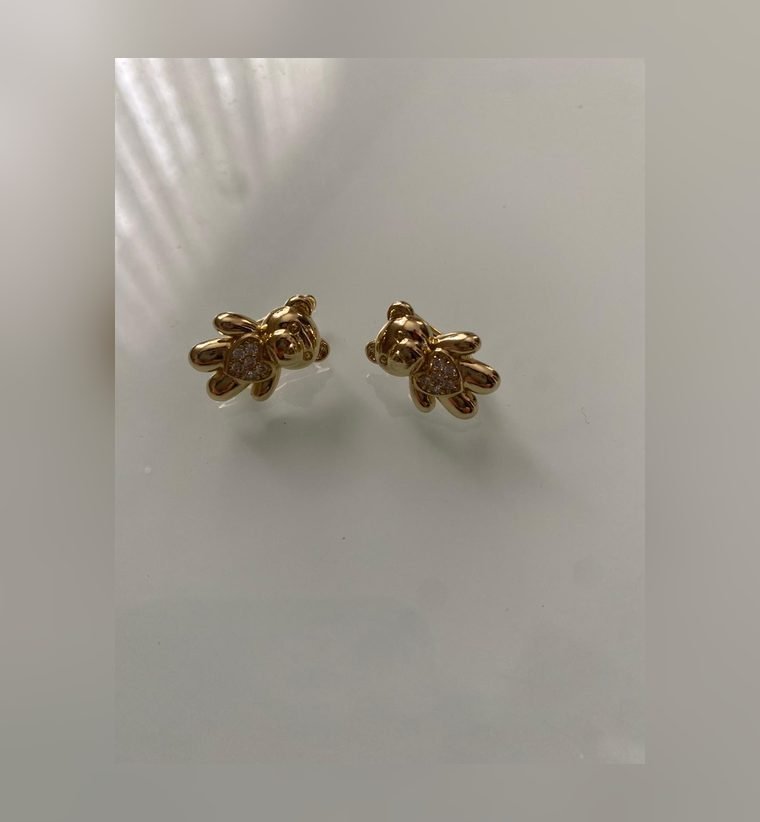 Ourson Studs — gold plated teddy bear stud earrings with pavé crystals