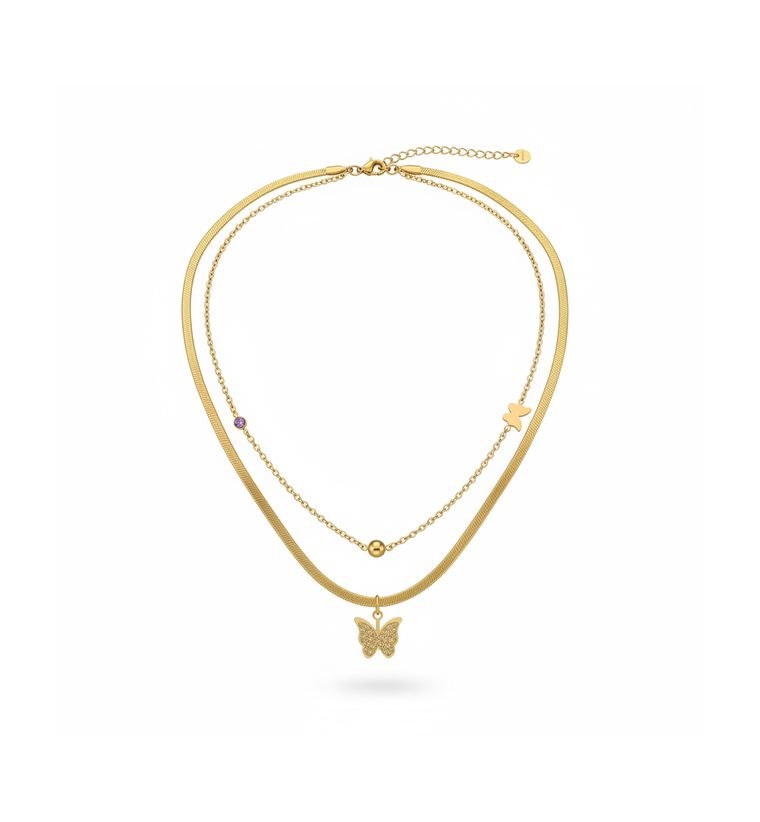 Papillon Duo Chain — gold plated double chain necklace with butterfly — alternate view