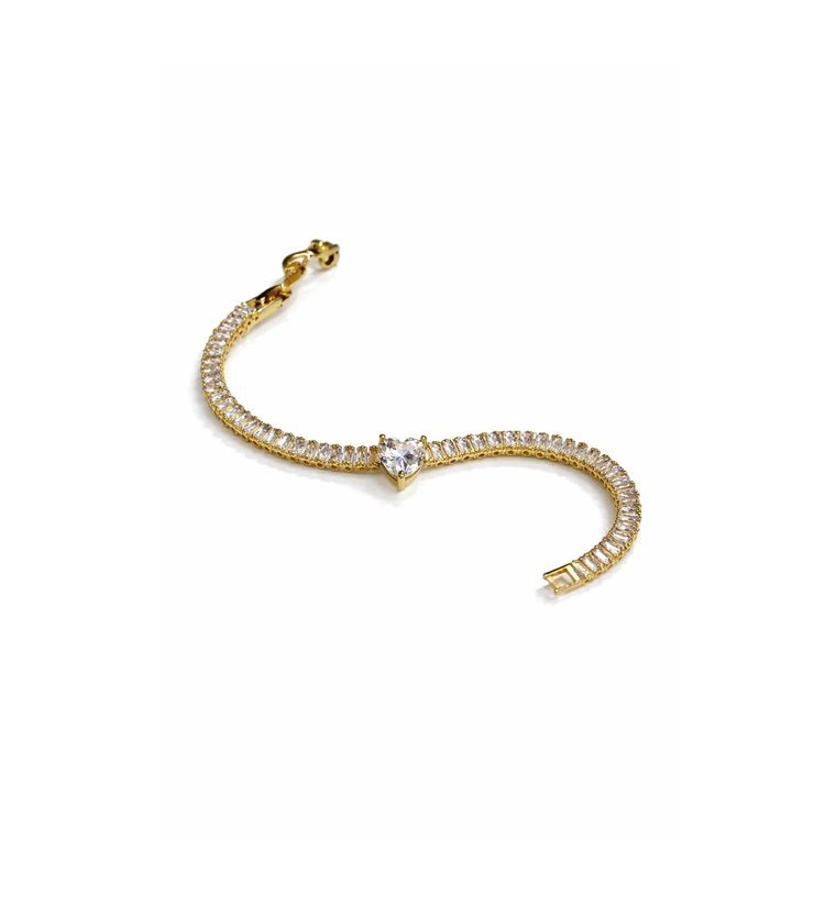 Rivière Cœur Bracelet — gold plated crystal tennis bracelet with heart centre