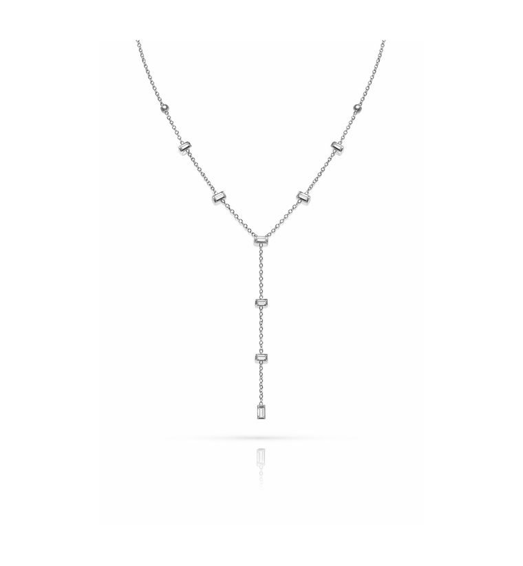 Solitaire Y Lariat — silver-tone crystal station Y necklace