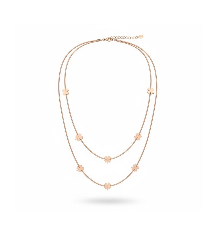 Trèfle Rosé Duo Chain — rose gold plated double chain necklace with clovers